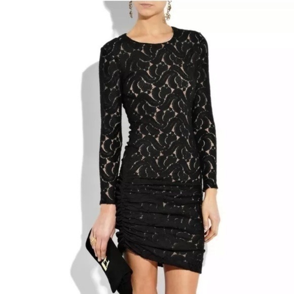 A.L.C. Dresses & Skirts - A.L.C. Black Lace Overlay Sheath Dress Womens Long Sleeve Fitted Size Small